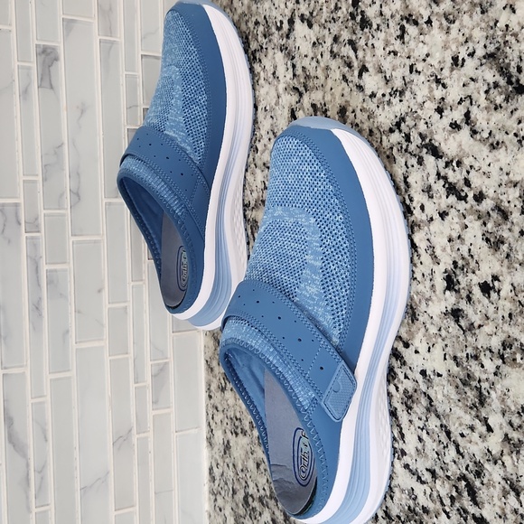 Blue & White Orthofeet Iris Stretch Knit Mule Slip-On Shoes sz 10.5 B 72022 - Picture 3 of 6
